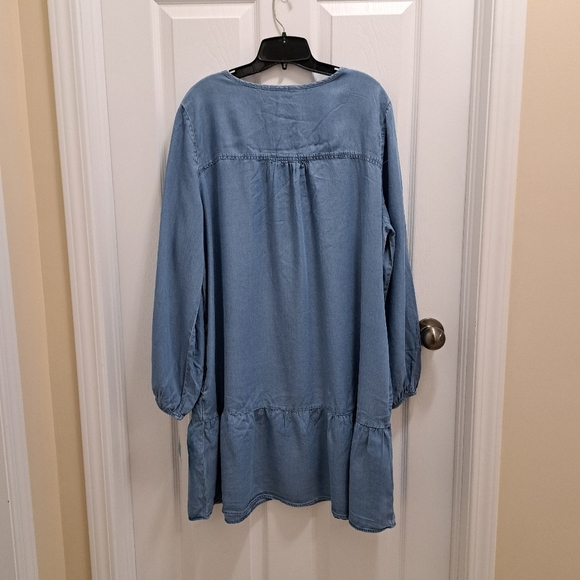New! Buffalo David Bitton Chambray Dress Blue Denim Flowy Size XL Long Sleeved - Picture 5 of 10